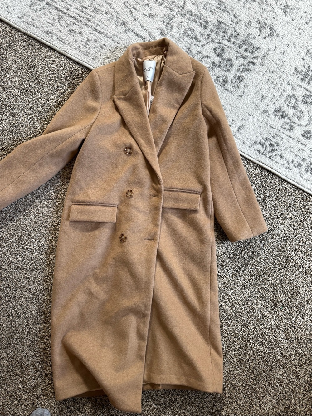 Abercrombie & Fitch Double-Breasted Camel Long Coat - Picture 10 of 10